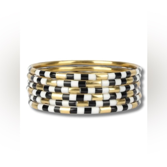 Budhagirl Jewelry - BuDhaGirl Viral Black/Gold/White Veda Bangle Bracelets - Set of 6